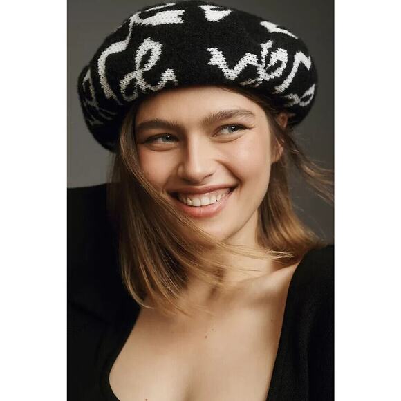 NWT Anthropologie Maeve Icon Beret Black White One Size main image 8